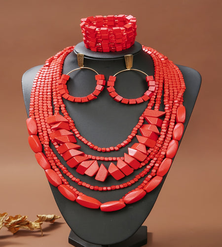 Bohemian Style Wooden Earrings, Bracelet, and Necklace Set - Suitable for Everyday Wear and Gift Giving