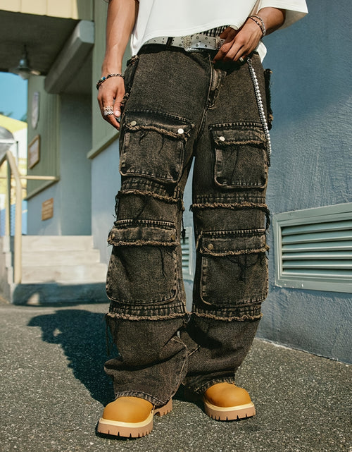 Load image into Gallery viewer, Men Relaxed Fit Straight Jeans, Multi-Pocket Cargo Trousers, Summer Style, Urban Hip-Hop Fashion, Suitable for All Seasons
