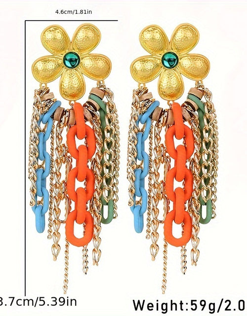 Load image into Gallery viewer, 1 Pair Bo ho Chic Alloy Flower Tassel Earrings with Colorful Acrylic Chains, Stainless Steel Posts - Lightweight
