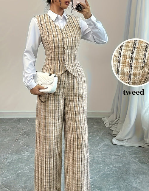 Load image into Gallery viewer, Elegant Women Printed Vest And Pants Two-piece Set A Fashionable Autumn Office Outfit. It Features Button Details, And An Elegant Style (shirt Not Included, for Matching Display Only).
