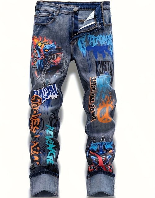 Load image into Gallery viewer, Graffiti Distressed Washed And Distressed Jeans Men Jeans Para Hombre, Designer Jeans for Men, Straight-Leg Wide-Leg Stretch All-Season Streetwear Y2K Vintage Wash Fashion
