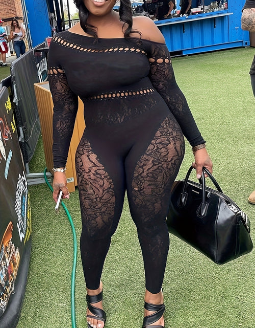 Load image into Gallery viewer, Sexy Black High-Waisted Lace Bodysuit with Single Shoulder Cutout - Stretchy Polyester &amp; Elastane Blend, Asymmetrical Design, Machine Washable, All-Season Wear for Women, All season Bodysuit | Sexy Asymmetrical Bodysuit | Str
