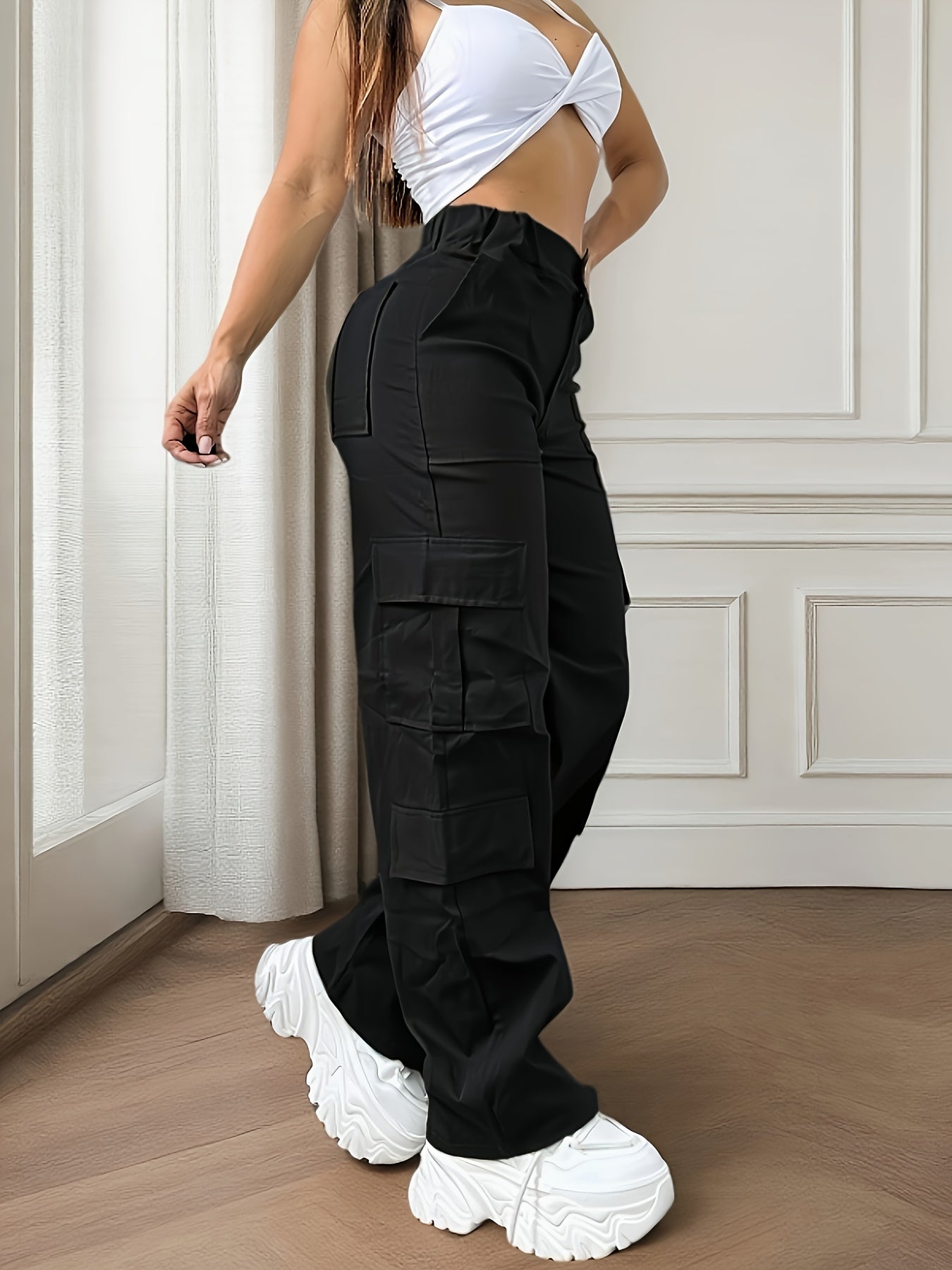 Women High-Waisted Stretch Pants with Multiple Pockets - Casual & Versatile, Butt-Lifting Design, Spring/Summer/Fall, High Waisted Pants