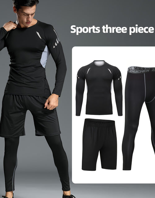 Load image into Gallery viewer, Quick-Dry Athletic Set 3pcs ,Polyester Sports Kit with Crew Neck Top &amp; Leggings, Medium Stretch Knit Fabric, for Running, Training, Basketball, Tennis, Golf, Cycling
