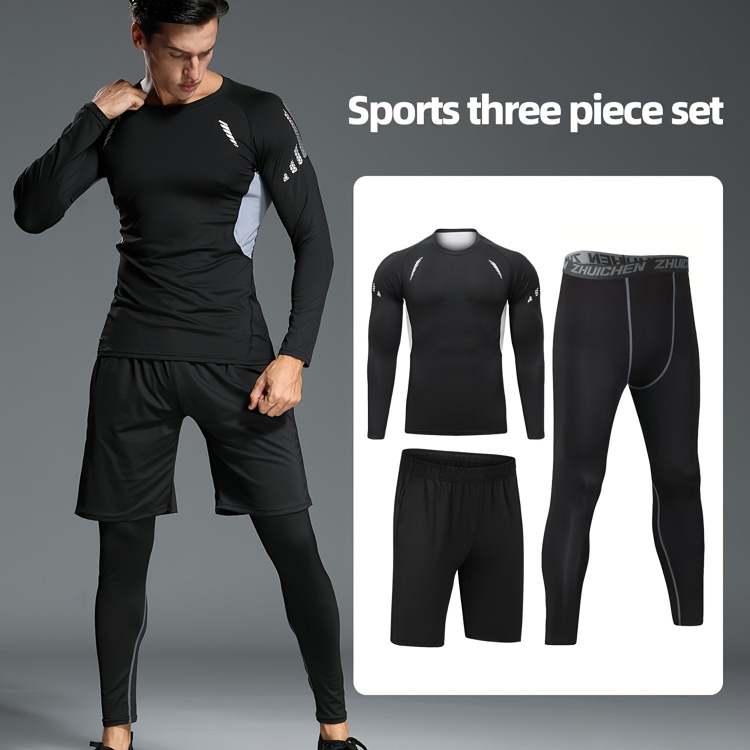 Quick-Dry Athletic Set 3pcs ,Polyester Sports Kit with Crew Neck Top & Leggings, Medium Stretch Knit Fabric, for Running, Training, Basketball, Tennis, Golf, Cycling
