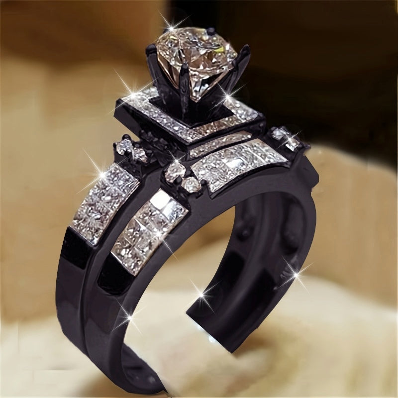 2 pieces/ set Sparkling Six Claw Inlaid Cubic Zirconia Ring for Women