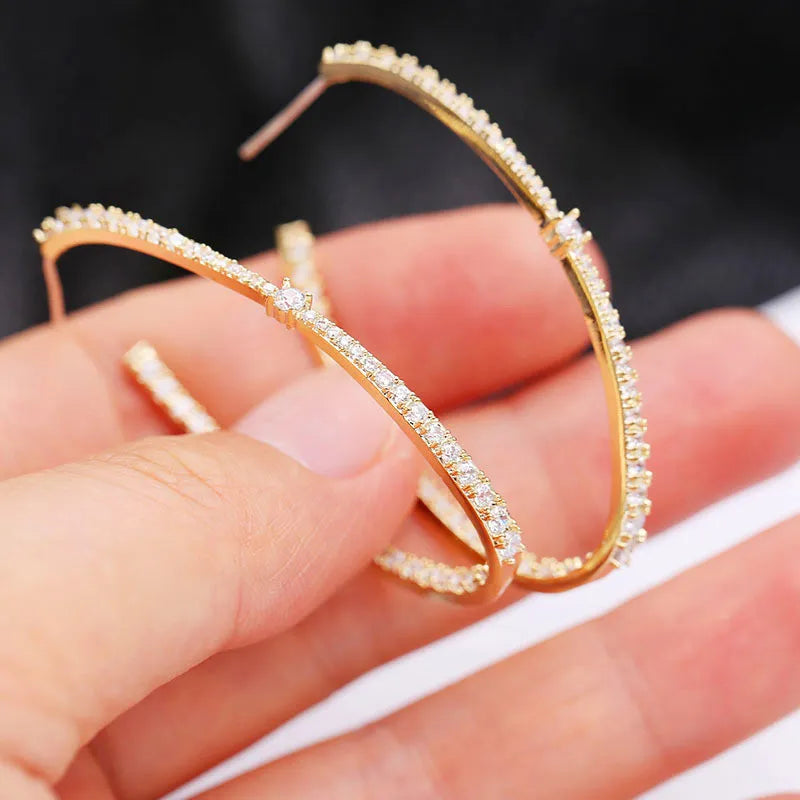 Vecalon Large Hoop Gold/Sier Color for Women Big Circle Earrings Sterg Sier Wedding Jewelry Party Accessories