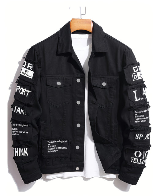 Load image into Gallery viewer, Men&#39;s Heavyweight Denim Jacket - Oversized Retro Streetwear Coat with 3D Patchwork Design, Single-Button Closure, Machine Washable, 4-Pocket Construction (Yellow/Black)
