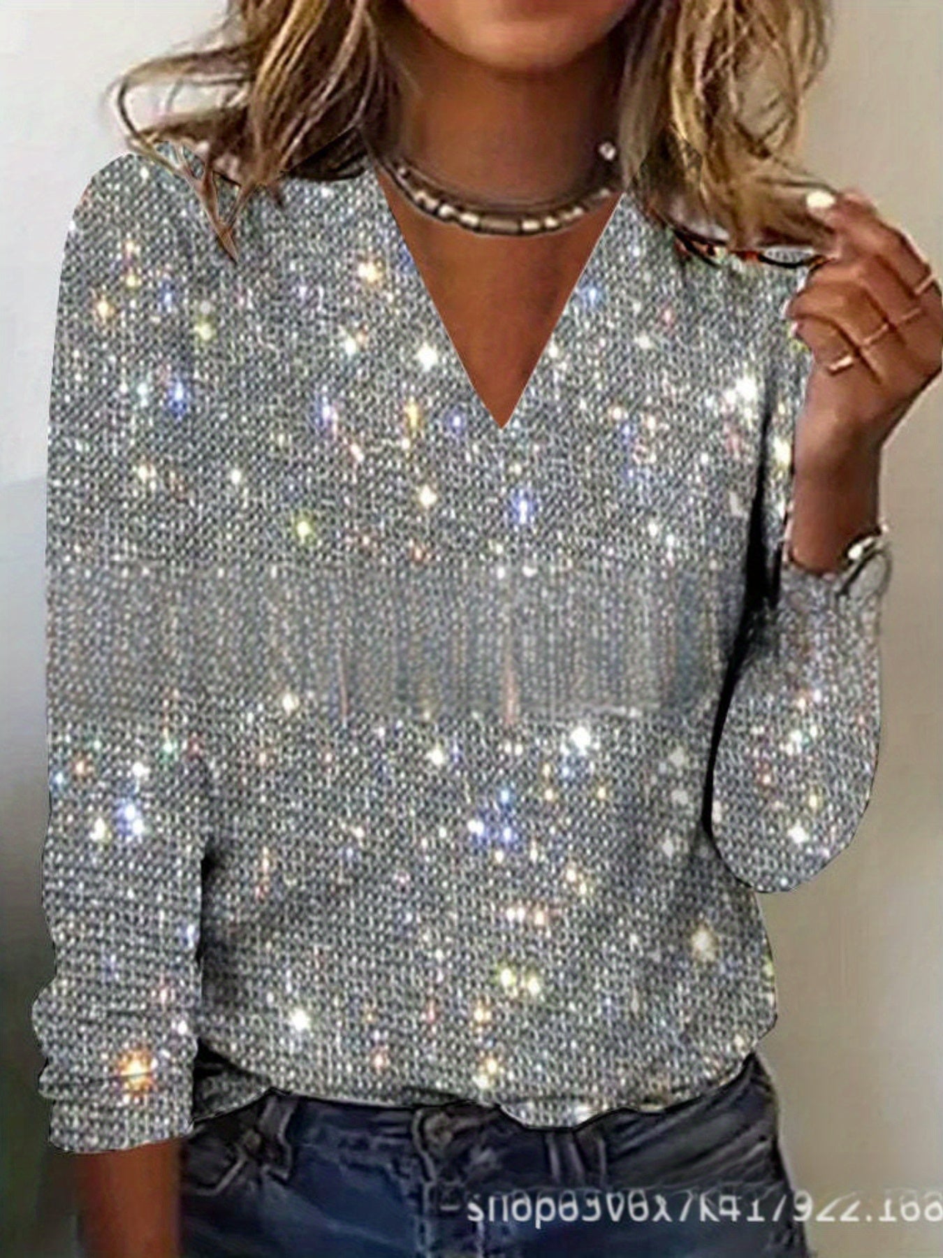 Women Shiny Sequin Blouse - Sparkling Long Sleeve Shirt, Non-See-Through Loose Fit Top Suitable for Party & Casual Attire, Machine Washable