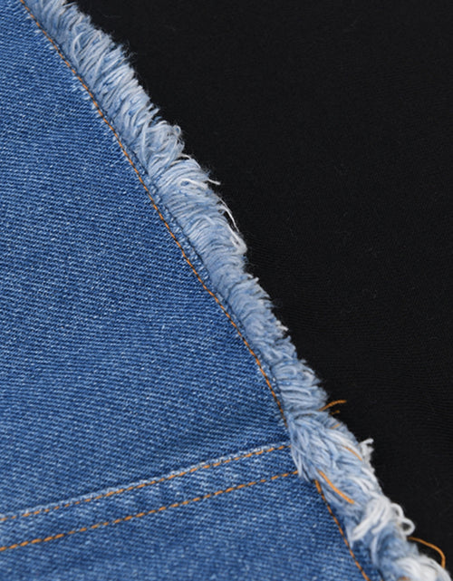 Load image into Gallery viewer, Women's Oversized Denim Patchwork Jacket-like Top - Casual Long Sleeve Crew Neck Blazer with Asymmetrical Collar, Fringe-Free Patchwork Design (No Chest Padding), All-Season Versatile Wear, Hand Washable Jeans-Inspired Blouse
