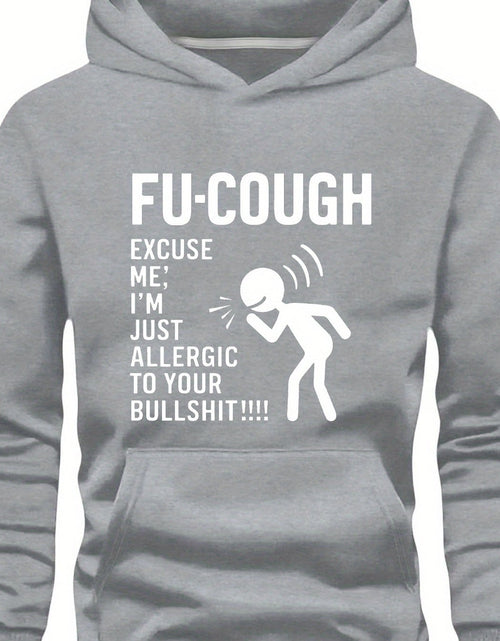 Load image into Gallery viewer, Durable, Men &quot;FU-COUGH&quot; Humorous Graphic Hoodie - Black Long Sleeve Casual Sweatshirt with Stick Figure Coughing Design, Polyester, Fall/Winter Wear

