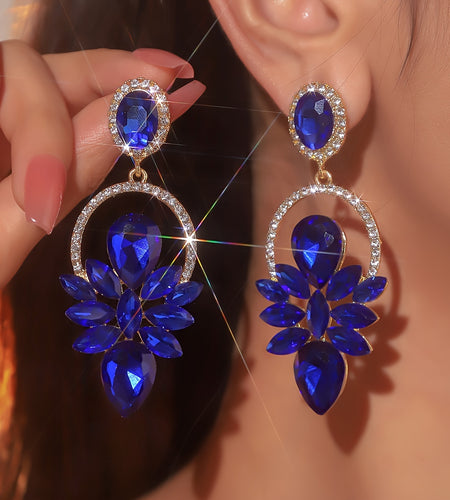 Hollow Circle Colorful Shiny Rhinestone Floral Dangle Earrings Elegant Luxury Style Earrings