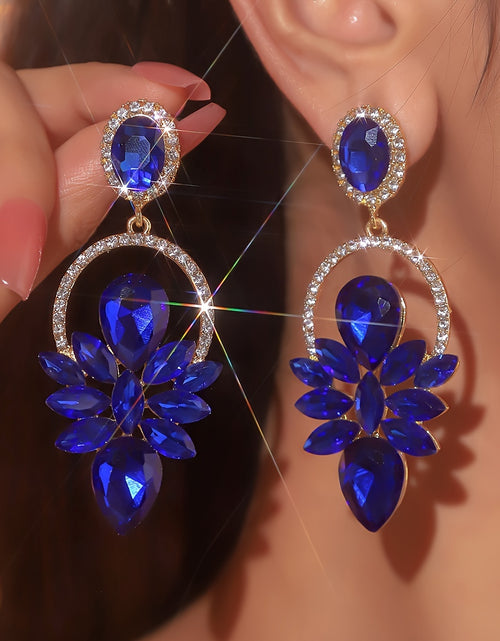 Load image into Gallery viewer, Hollow Circle Colorful Shiny Rhinestone Floral Dangle Earrings Elegant Luxury Style Earrings
