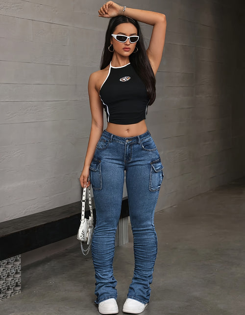 Load image into Gallery viewer, Fashionable Retro-Style Flared Pants with Modern Pleated and Practical Pockets | Women&#39;s Mid-calf Stretch Workwear | Autumn Bestseller
