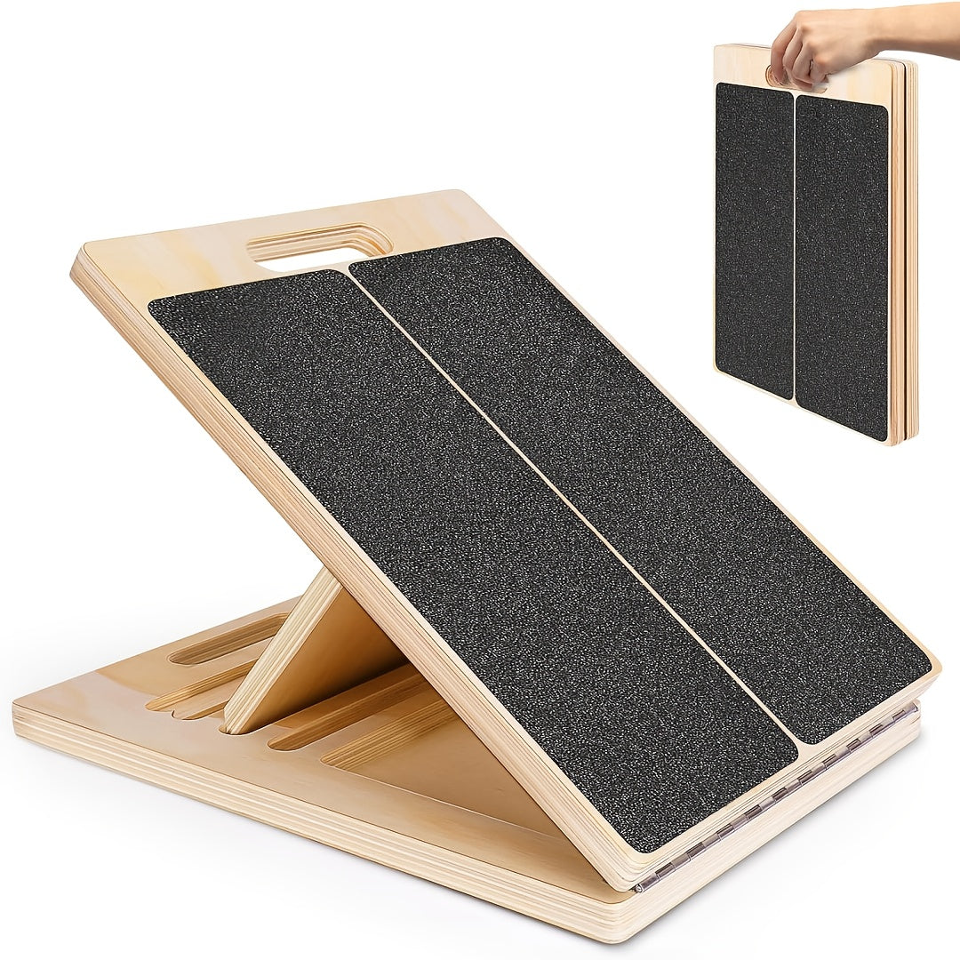 [Portable Wooden Slant Board] Adjustable Portable Wooden Slant Board - Non-Slip Surface, Lightweight & Sturdy Construction for Home Gym, Physical Relax, Squats, Calf Stretching, Ankle/Foot Mobility, Heel Stretch - Ideal for A