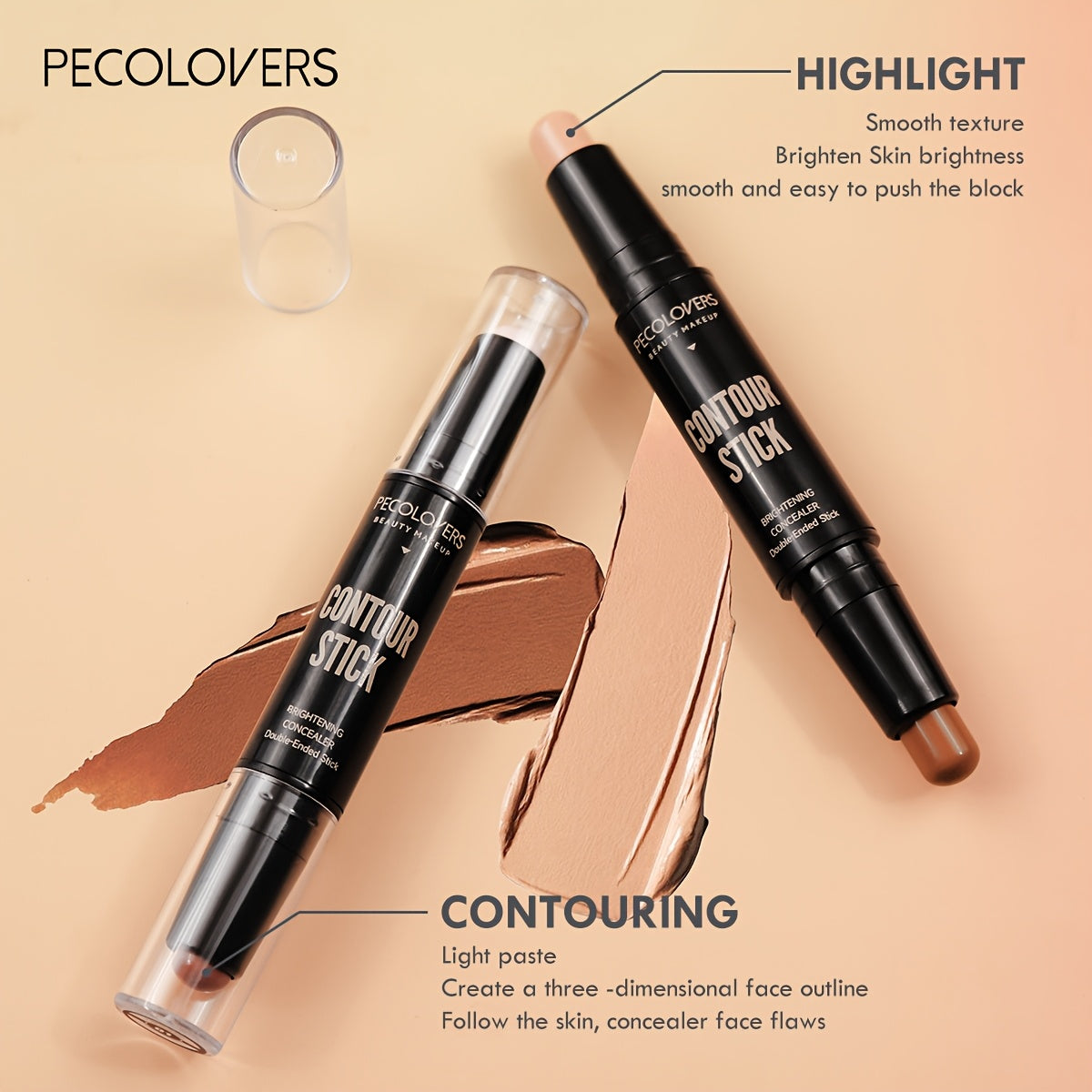 3pcs/SET Dual-Ended Matte Contour Stick And Concealer Waterproof And Sweat-Resistant Enhanced Brightening And Coverage for All Skin Types