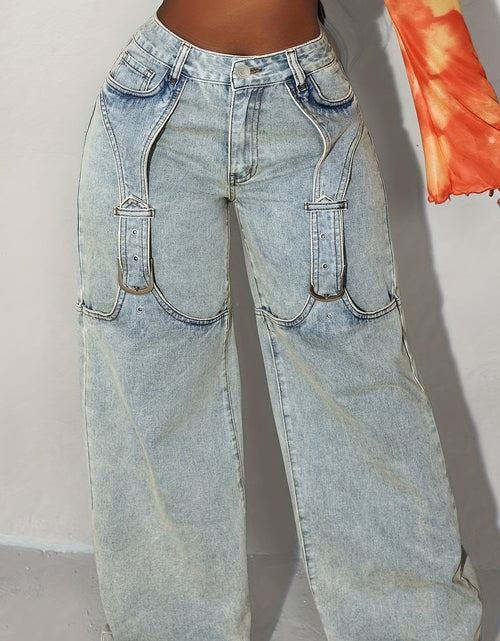 Load image into Gallery viewer, Women Vintage Cargo Jeans - Slim Fit High-Quality Denim with Multiple Pockets, Button Details &amp; Built-In Zipper Closure, Machine Washable All-Season Casual Pants, Casual Attire, Relaxed Fit Pants, Durable Denim Fabric, Functi
