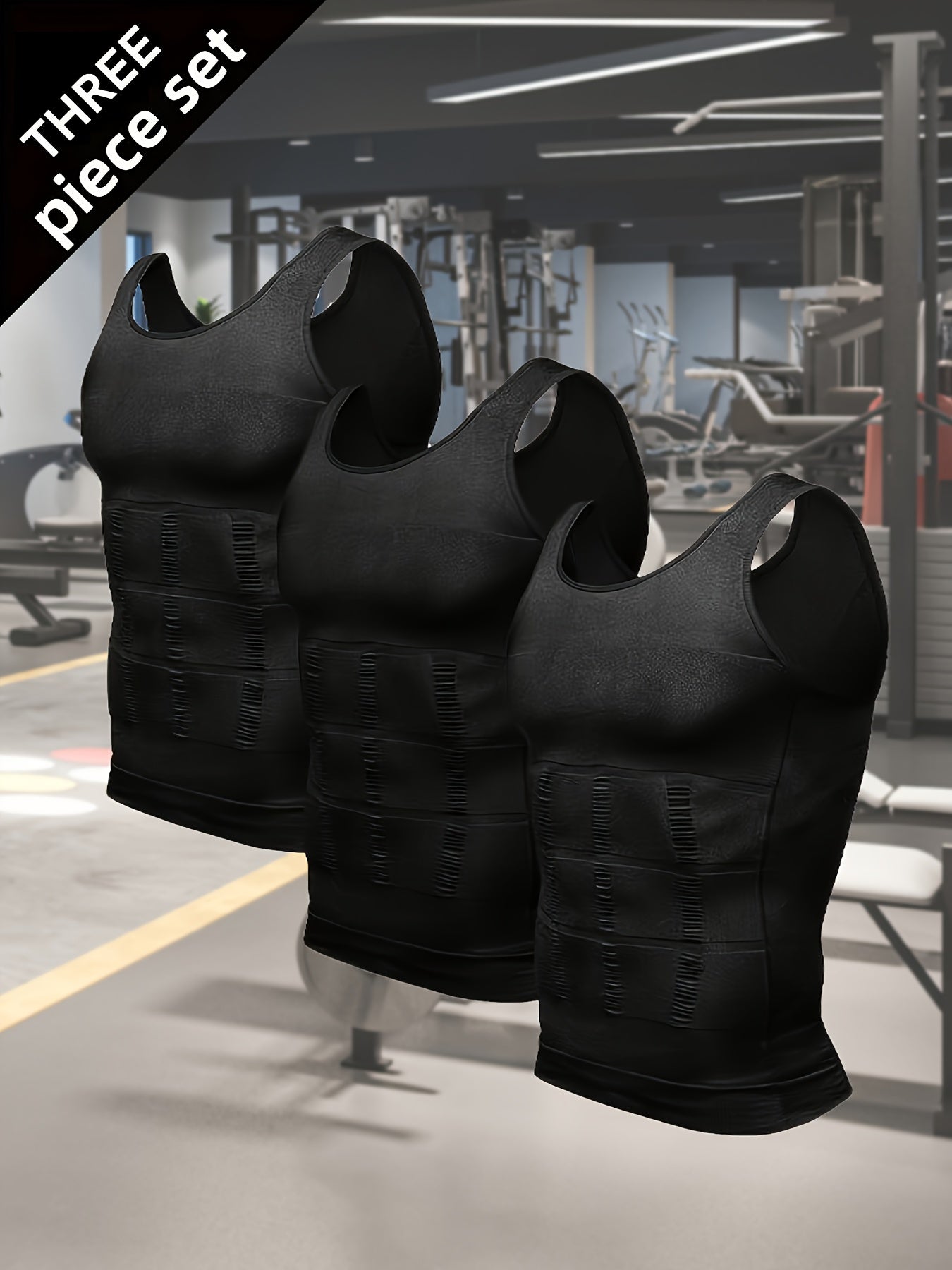 3pcs Compression Shirts For Men | Shapewear Body Shaper Waist Trainer Vest Workout Tank Tops Abdomen Undershirts | All Season Wear
