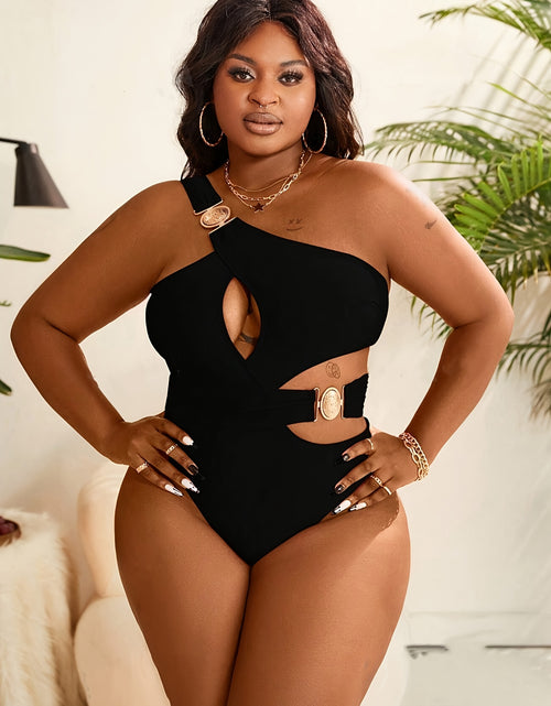 Load image into Gallery viewer, Sexy One-Piece Swimsuit Women&#39;s Plus Size Sexy One-Piece Swimsuit | High Elasticity Solid Color Black with Removable Chest Pads | High Waisted Swimsuit
