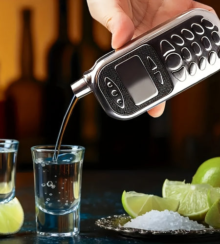 Retro Cell Phone Design Stainless Steel Whiskey Flask, 2.5 oz, Square, Portable Creative Drinkware, Non-Slip, Leak Proof,