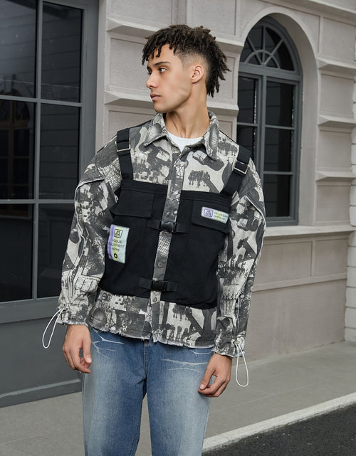 Load image into Gallery viewer, Trendy High Street Denim Jacket for Men with a Lapel And Spliced Design,
