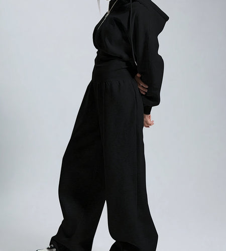 Women's Casual Solid Color Hooded Zipper Jumpsuit - Long Sleeve Elastic Waist Pantsuit, Machine Washable Spring & Autumn Outfit for Casual Attire, Comfortable Leisurewear, Durable Leisurewear