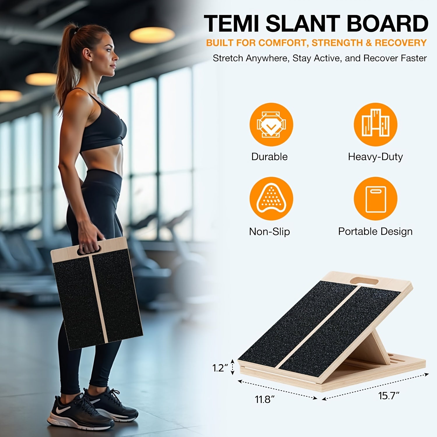 [Portable Wooden Slant Board] Adjustable Portable Wooden Slant Board - Non-Slip Surface, Lightweight & Sturdy Construction for Home Gym, Physical Relax, Squats, Calf Stretching, Ankle/Foot Mobility, Heel Stretch - Ideal for A