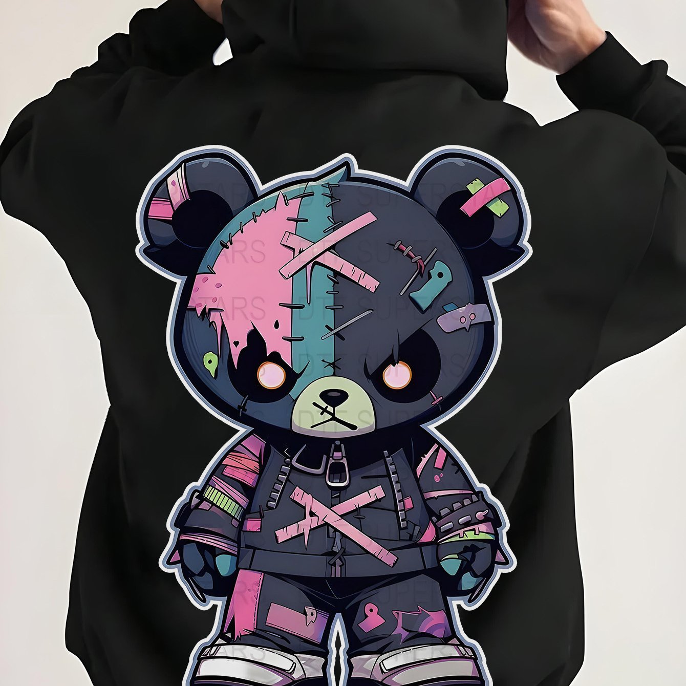 Autumn And Winter Plus Size Men  Element Crew Neck Hoodie, Printed with Teddy Bear Pattern, Soft And Comfortable Cotton Fabric, Long-Sleeved Loose Version, Suitable