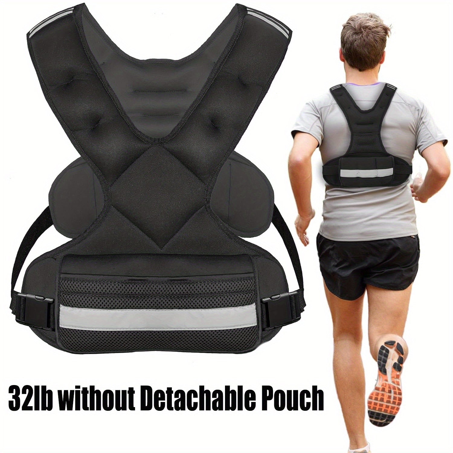 Weighted Vest  6lb/25lb/30lb/46lb with Reflective Stripe & Adjustable Detachable Pouch - Unisex Workout Vest for Strength Training, Running, Walking, Jogging - Deeper Back Mesh Pocket, Ideal for Men & Women