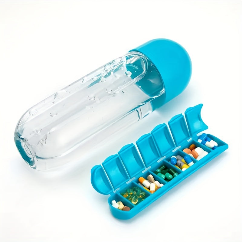 Creative Two-in-one Medicine Box Water Cup Seven-day Divided  Portable Water Bottle One-week Medicine Box Cup