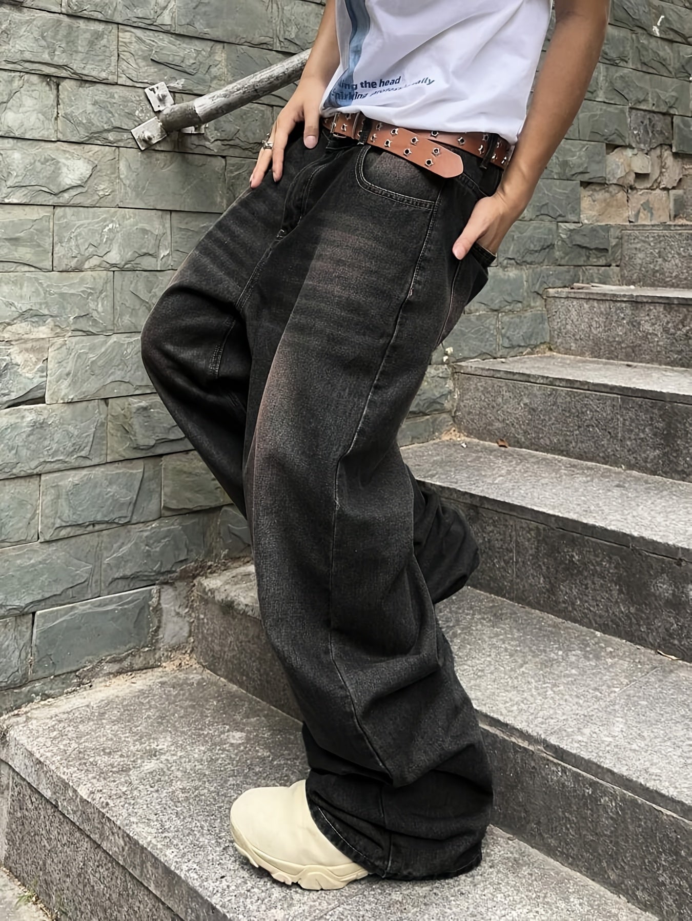 Men Casual Loose Fit Jeans, 90% Cotton 5% Polyester 5% Viscose Blend, Solid Color Washed Denim, All-Season Non-Stretch Woven Fabric, Regular Length, All season Pants | Stylish Casualwear | Non stretch Denim
