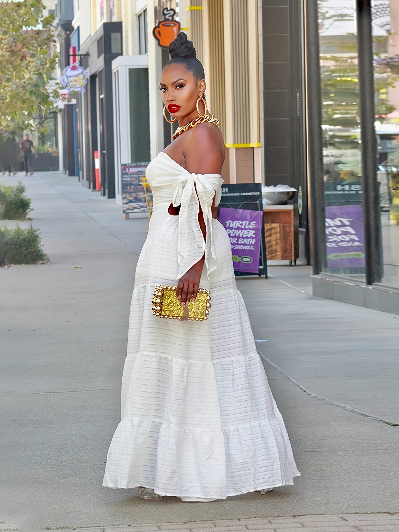 [Elegant Jumpsuit] White Elegant Off-Shoulder Wide-Leg Jumpsuit for Women | Sleeveless, High-Low Hem, Ruffle Detail, Textured Fabric, Perfect for Spring/Summer Parties & Casual Outings