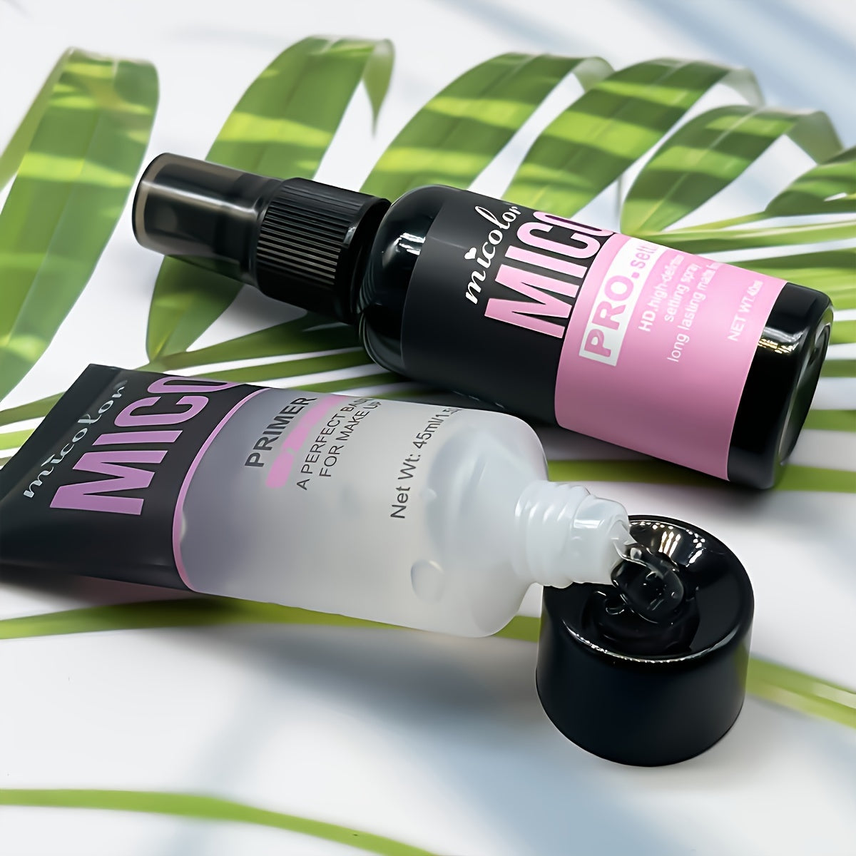 HD Long-Lasting MICO 2pcs Makeup Primer and Setting Duo - Pore Minimizing, Color Enhancing, Smooth Finish - White Shade, Under 1 fl oz