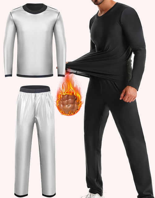 Load image into Gallery viewer, Men&#39;s 2pcs Sweat Suit,  Knit Fabric, Crew Neck Long Sleeve &amp; Pants, Quick Sweat Gym Workout Outfit, Universal Fit for Training &amp; Yoga, Solid Color, Slight Stretch, All Seasons
