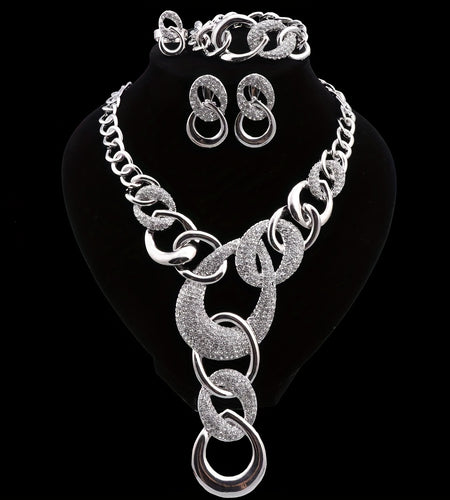 Jewelry Set For Ladies A Fashion Rhinestone Colored Tassel Necklace Bracelet Earrings Ring Jewelry Set For Ladies Prom Party Wear, Gifts For Women