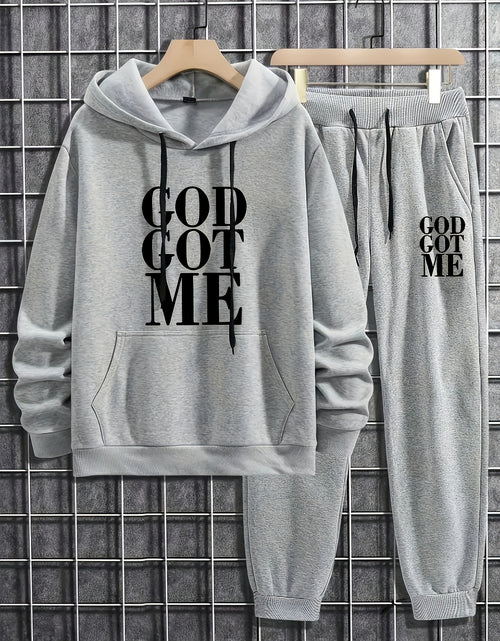 Load image into Gallery viewer, Casual Hoodie And Sweatpants Set - Fleece Lining, Long Sleeves, Printed Design | Machine Washable
