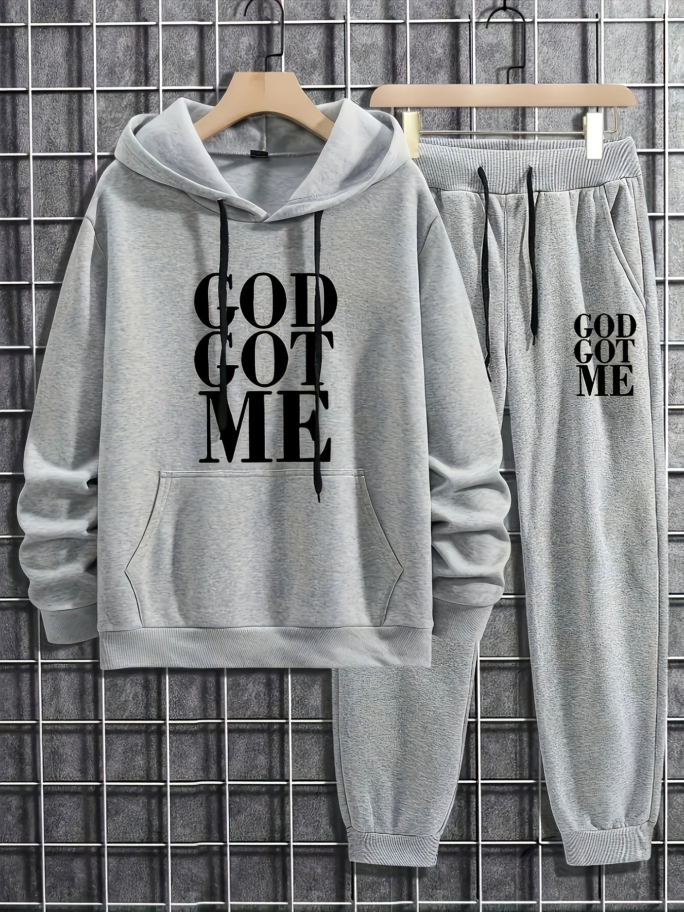 Casual Hoodie And Sweatpants Set - Fleece Lining, Long Sleeves, Printed Design | Machine Washable