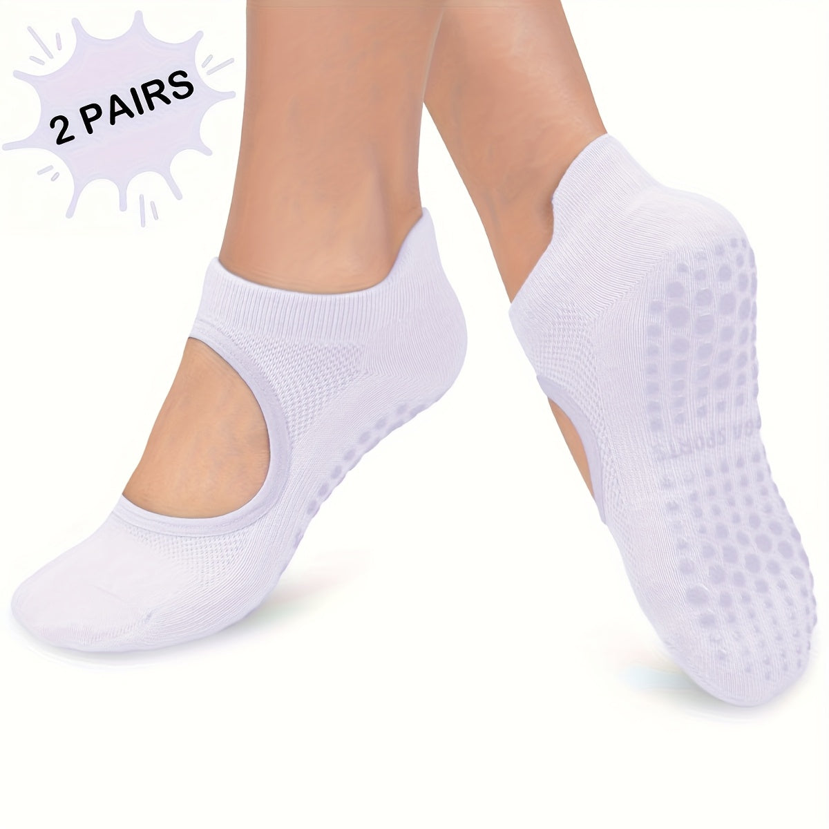 [2 Pairs Grippy Pilates Socks] 2 Pairs Non-Slip Grippy Pilates Socks for Women | Open Top Yoga Socks, Breathable Athletic Socks for Workout, Barre, Dance - Barre Accessory