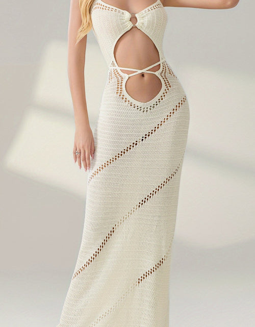 Load image into Gallery viewer, Women Sleeveless Knit Long Dress Solid Color Halter Front Cutout Back Tie-Up Slim Dress
