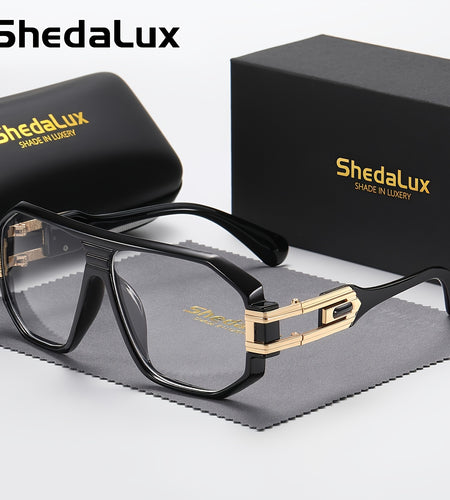 Men's Oversized Metal Frame Fashion Glasses - Black & Golden Accents, Lightweight Durable Design for Casual,, - Includes Protective Case, Casual Eyewear, Trendy Eyewear, Stylish Packaging, Accessories, Sturdy Construction
