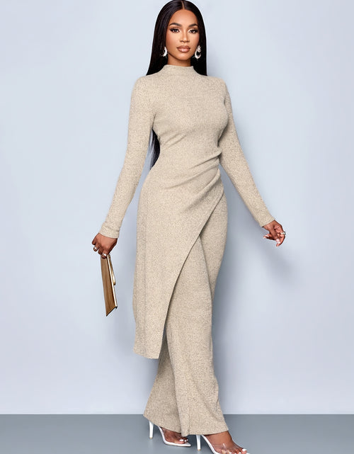 Load image into Gallery viewer, Ladies&#39; Elegant Minimalist Asymmetrical  High-Neck Shirt Long Pants Set
