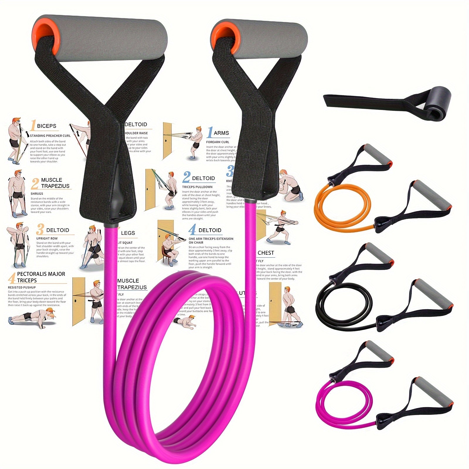 High Quality Latex Resistance Band With Big Handles And Door Anchor, Exercise Bands, Workout Bands, Suitable For Fitness Strength Training, Yoga, Pilates, Home Gym