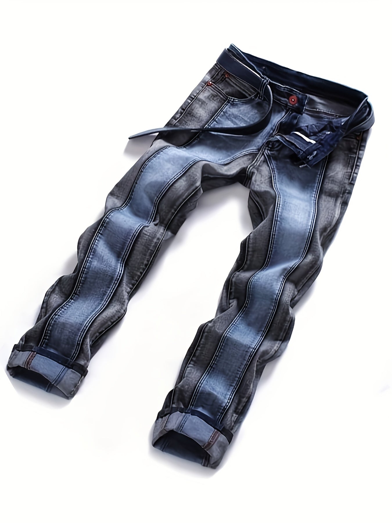Men Two Toned Mid-rise Fashion Splice Stretchy Skinny Jeans