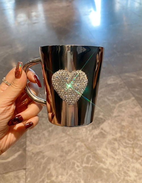 Load image into Gallery viewer, 1pc Diamond-Studded Heart-Shaped Stainless Steel Coffee Mug - 304 Stainless Steel, Portable Travel Cup with Sparkling Diamond Accents, Elegant Gift for Coffee &amp; Tea Lovers
