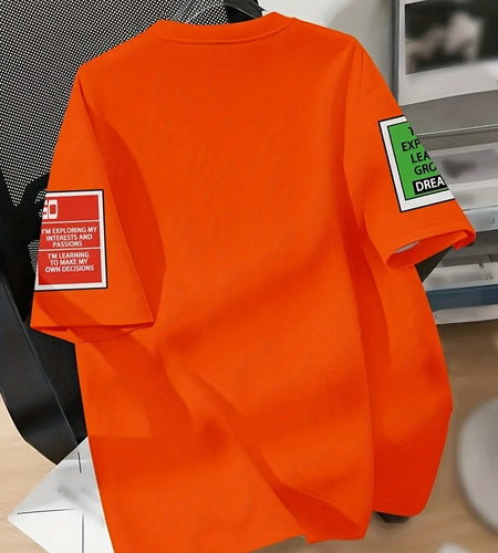 Men Fashion Crew Neck T-Shirt, 100% Polyester Short Sleeve, Summer All Over Print Tee, Regular Fit, Slight Stretch, Knit Fabric,