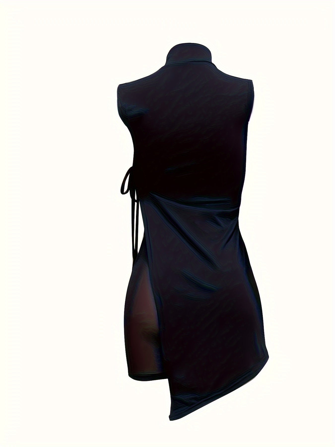New  Asymmetric High-Waist Mesh Shorts Set with Black Turtleneck Top,