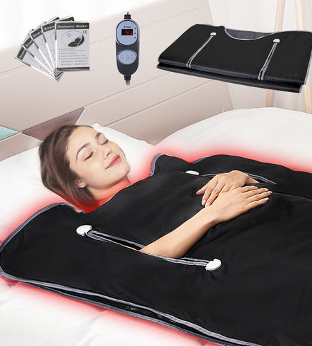 Sauna Blanket for Detoxification, Portable Far Infrared Sauna for Home, Oxford Sauna Bag w/ Arm Holes & Carbon Fiber Heating, 1-6 Level Adjustable Temp 95-176, 5-60 Minutes Timer, 71 x 31 in