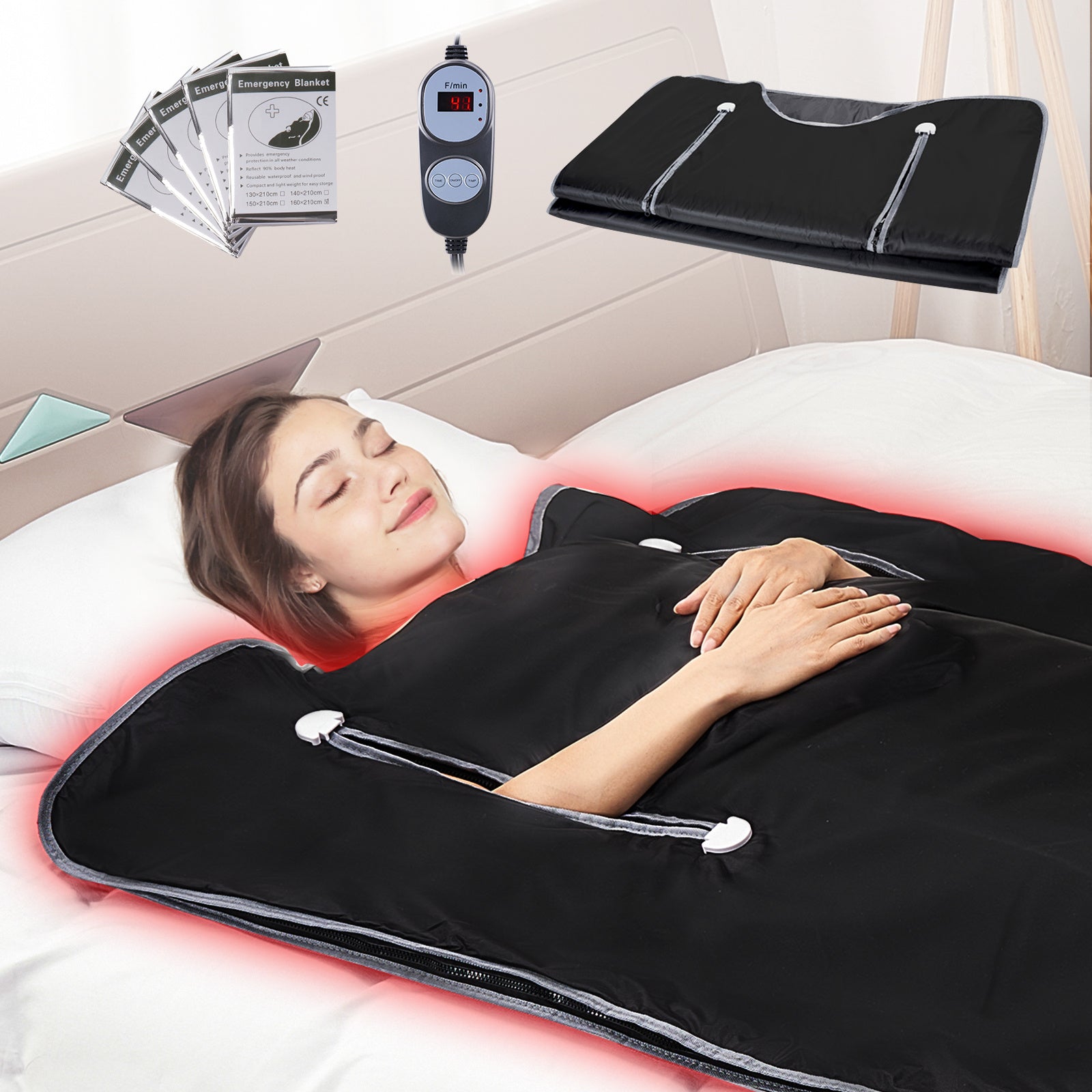 Sauna Blanket for Detoxification, Portable Far Infrared Sauna for Home, Oxford Sauna Bag w/ Arm Holes & Carbon Fiber Heating, 1-6 Level Adjustable Temp 95-176, 5-60 Minutes Timer, 71 x 31 in