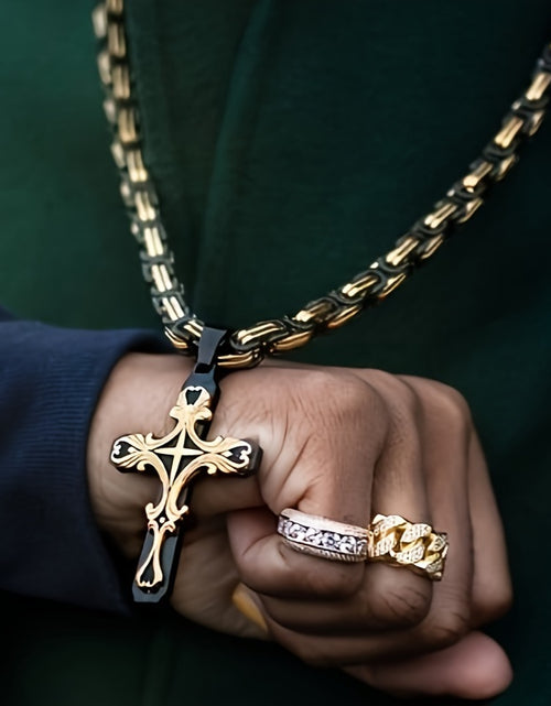 Load image into Gallery viewer, Men Stainless Steel Cross Necklace Set 2pcs Cuban Chain with Cross Pendant Retro Fashion Jewelry for Men

