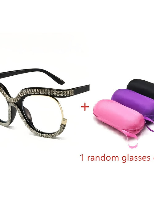 Load image into Gallery viewer, Women&#39;s Owl-Shaped Crystal Embellished Blue Light Blocking Glasses Non-Prescription Fashionable Rimless Spectacles with Portable Case
